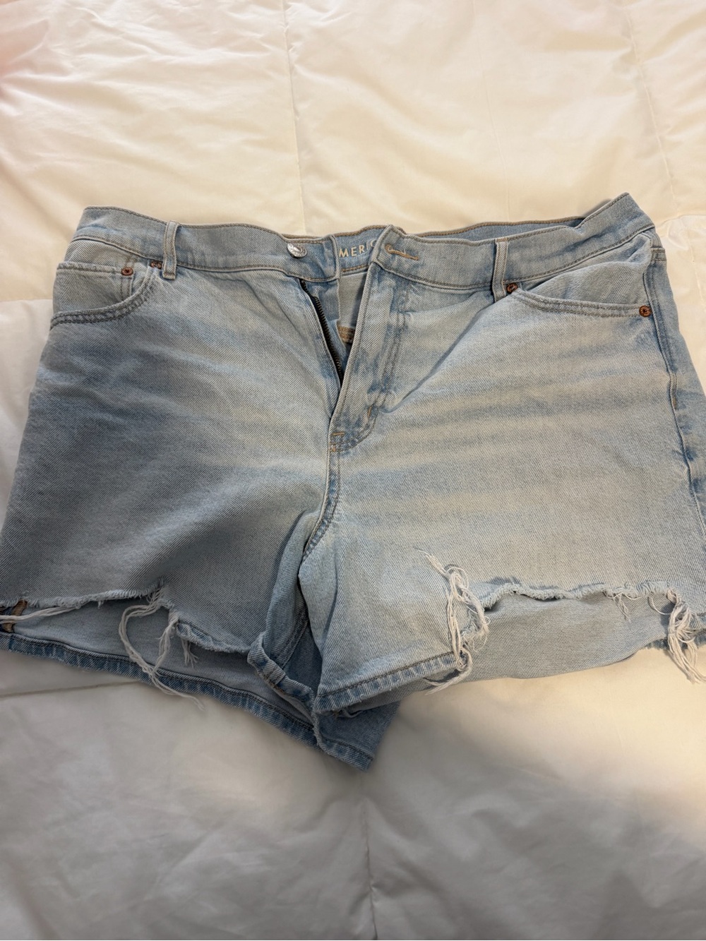 American Eagle Outfitters Light Blue Distressed High-Rise Denim Shorts